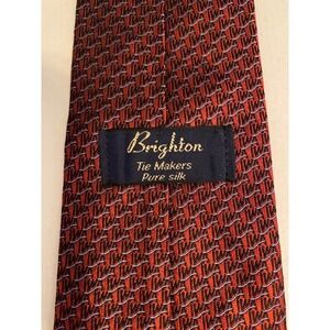 Brighton Tie Makers Mens‎ Red Blue Geometric Wave Pattern Pure Silk Necktie